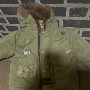 OshKosh B'gosh Olive Puffer Jacket with Brown Fur Hood